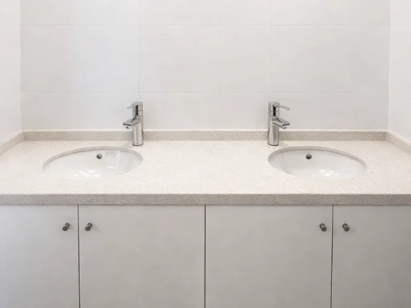 Cubierta de cuarzo blanco en baño moderna
